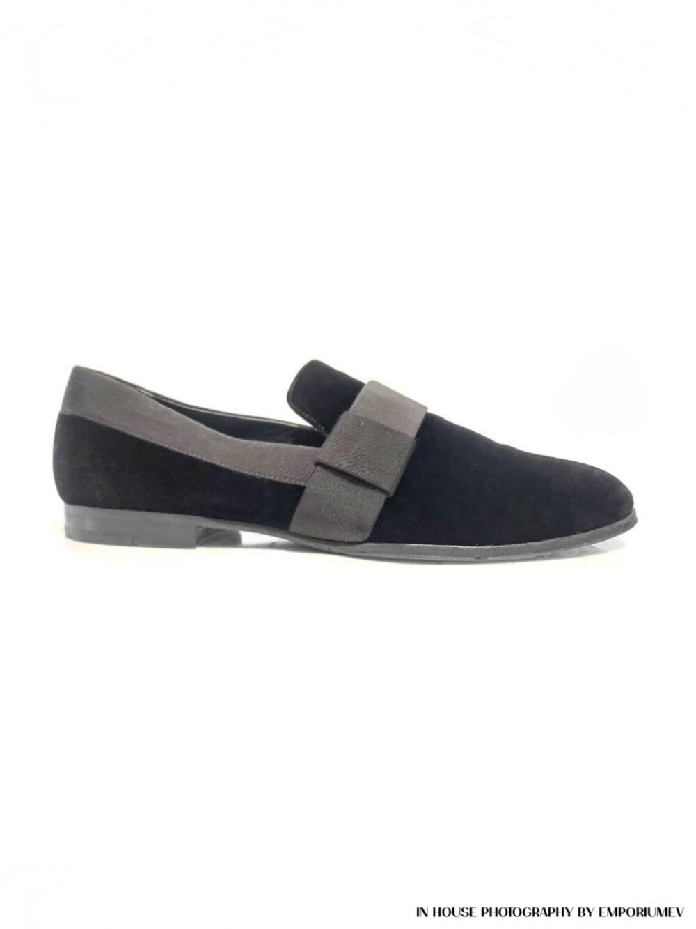 Jimmy Choo John Black Velvet Grey Grosgrain Size EU 44 Loafers
